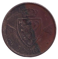 Монета 50 эре. 1922 год, Норвегия. (Без отверстия в центре) Монета 50 эре. 1922 год, Норвегия. (Без отверстия в центре)