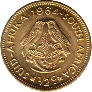 Монета 1/2 цента. 1964 год, ЮАР. Воробьи. UNC. Монета 1/2 цента. 1964 год, ЮАР. Воробьи. UNC.