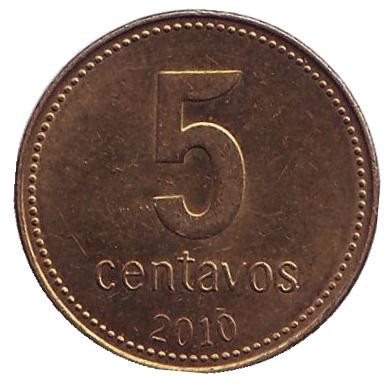 Монета 5 сентаво. 2010 год, Аргентина.