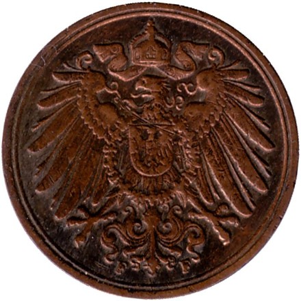 Монета 1 пфенниг. 1912 год (F), Германская империя.