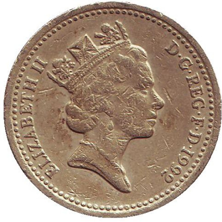 Монета 1 фунт. 1992 год, Великобритания. Дуб.