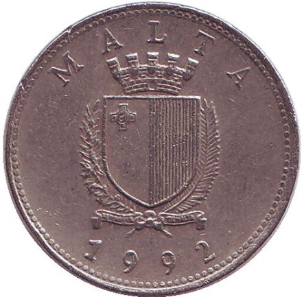 Монета 10 центов. 1992 год, Мальта. Золотистая макрель.