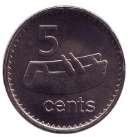 Монета 5 центов. 2010 год, Фиджи. Фиджийский барабан (лали).