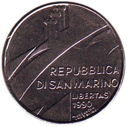 Монета 100 лир, 1990 год, Сан-Марино. 1600 год - год принятия Конституции («Статут»). Чаша равновесия. Монета 100 лир, 1990 год, Сан-Марино. 1600 год - год принятия Конституции («Статут»). Чаша равновесия.