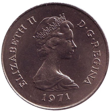 Монета 25 новых пенсов. 1971 год, Гибралтар. Обезьяна.