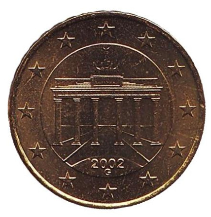 Монета 10 центов. 2002 год (G), Германия.