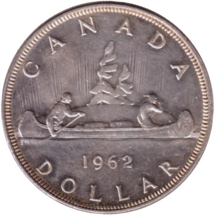 Монета 1 доллар. 1962 год, Канада. Каноэ.