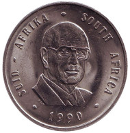 Монета 1 ранд. 1990 год, ЮАР. UNC. Президент Питер Бота. Газель.