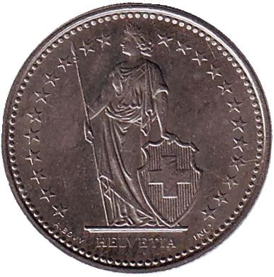 Монета 1/2 франка. 1985 год, Швейцария. Монета 1/2 франка. 1985 год, Швейцария.