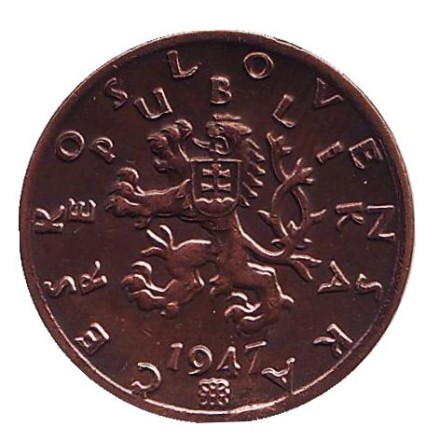 Монета 50 геллеров. 1947 год, Чехословакия. aUNC. Монета 50 геллеров. 1947 год, Чехословакия. aUNC.