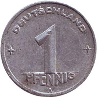 Монета 1 пфенниг. 1950 год (А), ГДР.