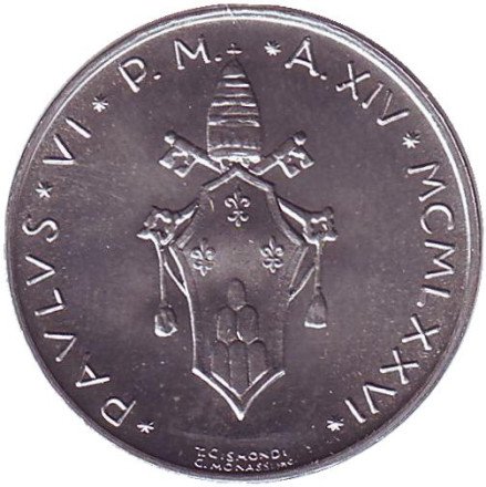 Монета 10 лир. 1976 год, Ватикан. Рыба.