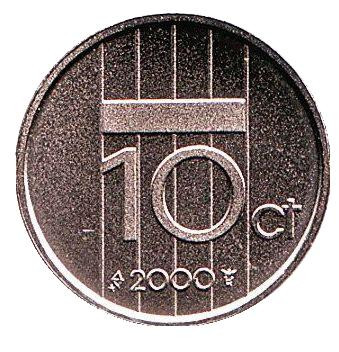 Монета 10 центов. 2000 год, Нидерланды. UNC.