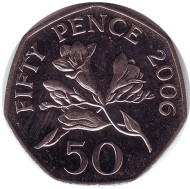 Монета 50 пенсов. 2006 год, Гернси. Цветы. Монета 50 пенсов. 2006 год, Гернси. Цветы.