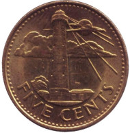 Монета 5 центов. 2008 год, Барбадос. Маяк. Монета 5 центов. 2008 год, Барбадос. Маяк.