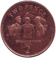 Монета 2 пенса. 2010 год, Гибралтар. Операция "Факел".