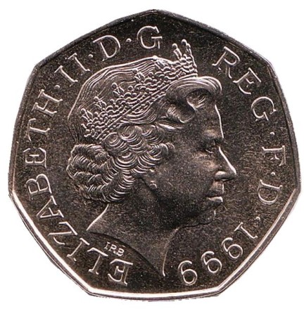 Монета 50 пенсов. 1999 год, Великобритания. BU.