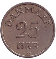 Монета 25 эре. 1950 год, Дания. Монета 25 эре. 1950 год, Дания.