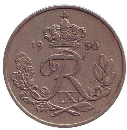 Монета 25 эре. 1950 год, Дания.