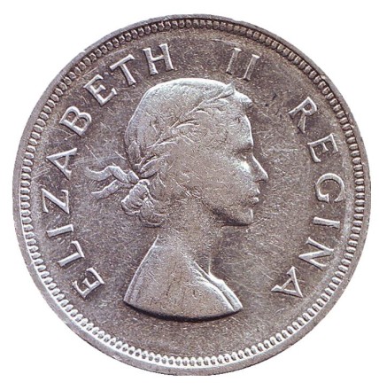 Монета 2,5 шиллинга. 1954 год, ЮАР. Монета 2,5 шиллинга. 1954 год, ЮАР.