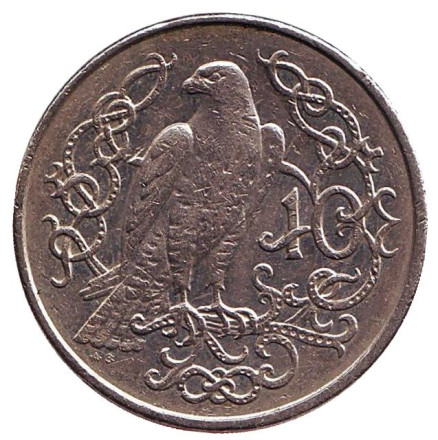 Монета 10 пенсов. 1982 год, Остров Мэн. (Отметка "AB") Сокол.