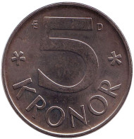 Монета 5 крон. 1990 год, Швеция. Монета 5 крон. 1990 год, Швеция.