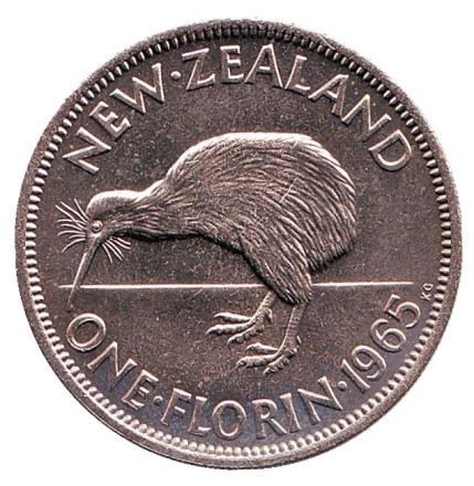 Монета 1 флорин. 1965 год, Новая Зеландия. UNC. Киви (птица).