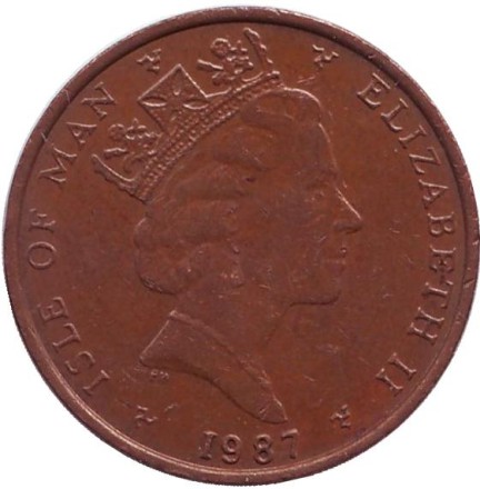 Монета 1 пенни. 1987 год, Остров Мэн. (AA) Хохлатый баклан.