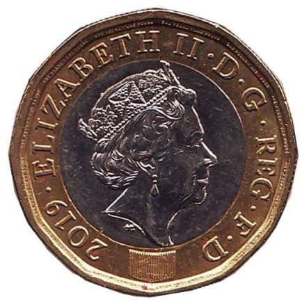 Монета 1 фунт. 2019 год, Великобритания.