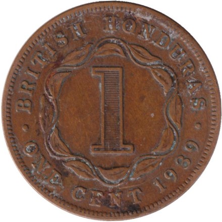 Монета 1 цент. 1939 год, Британский Гондурас (Белиз).