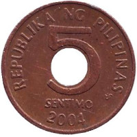 Монета 5 сентимо. 2004 год, Филиппины. 