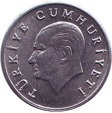 Монета 1 лира. 1987 год, Турция.