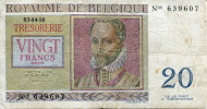 Банкнота 20 франков. 1956 год, Бельгия. Банкнота 20 франков. 1956 год, Бельгия.