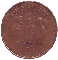 Монета 2 пенса. 2006 год, Гибралтар. Операция "Факел". Монета 2 пенса. 2006 год, Гибралтар. Операция "Факел".