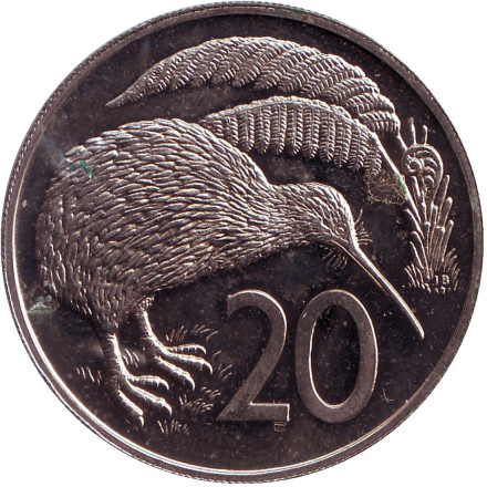 Монета 20 центов. 1967 год, Новая Зеландия. Proof. Киви (птица).
