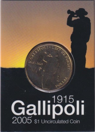 Монета 1 доллар. 2005 год, Австралия. 90 лет Дарданелльской операции. (S). В буклете.