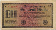 Рейхсбанкнота 1000 марок. 1922 год, Веймарская республика. Рейхсбанкнота 1000 марок. 1922 год, Веймарская республика.