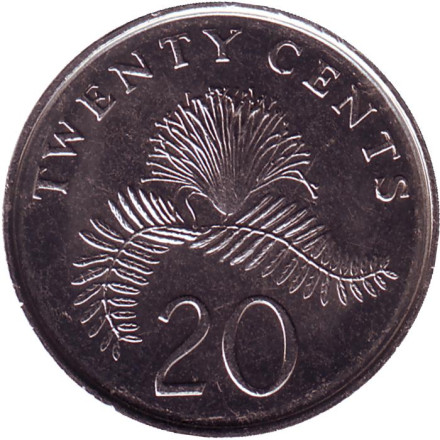 Монета 20 центов. 2009 год, Сингапур. Каллиандра.