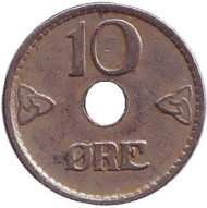 Монета 10 эре. 1947 год, Норвегия. Монета 10 эре. 1947 год, Норвегия.