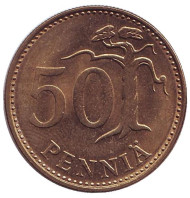 Монета 50 пенни. 1982 год, Финляндия. Монета 50 пенни. 1982 год, Финляндия.