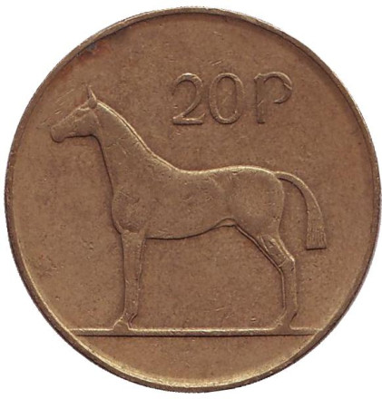 Монета 20 пенсов. 1988 год, Ирландия. Лошадь.