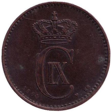 Монета 2 эре. 1883 год, Дания. Монета 2 эре. 1883 год, Дания.