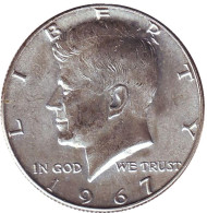 Монета 50 центов. 1967 год, США. Джон Кеннеди. Монета 50 центов. 1967 год, США. Джон Кеннеди.