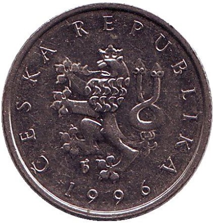Монета 1 крона. 1996 год, Чехия. Монета 1 крона. 1996 год, Чехия.