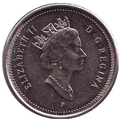 Монета 10 центов. 2001 год, Канада. Парусник.