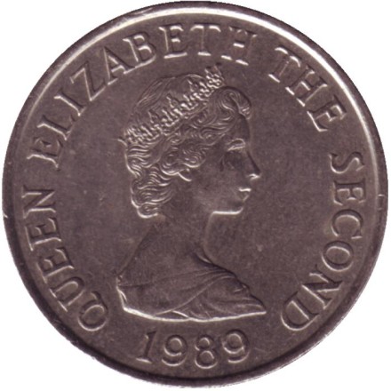 Монета 10 пенсов. 1989 год, Джерси. Дольмен.