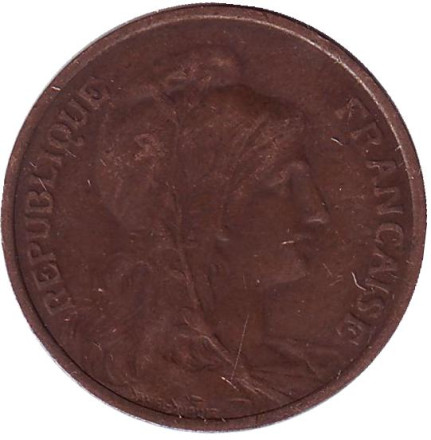 Монета 5 сантимов. 1911 год, Франция.