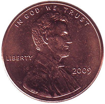 Монета 1 цент. 2009 год (P), США. Президентство Линкольна.