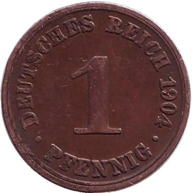 Монета 1 пфенниг. 1904 год (A), Германская империя.