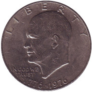 Монета 1 доллар, 1976 год, США. Дуайт Эйзенхауэр ("лунный доллар"). Монета 1 доллар, 1976 год, США. Дуайт Эйзенхауэр ("лунный доллар").
